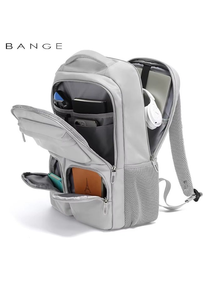 بانجي Bange 1807  Grey polyester unisex travel backpacks laptop waterproof - Image 4